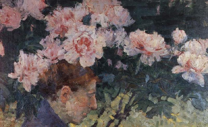 Rhododendrons and head of a woman, John Russell